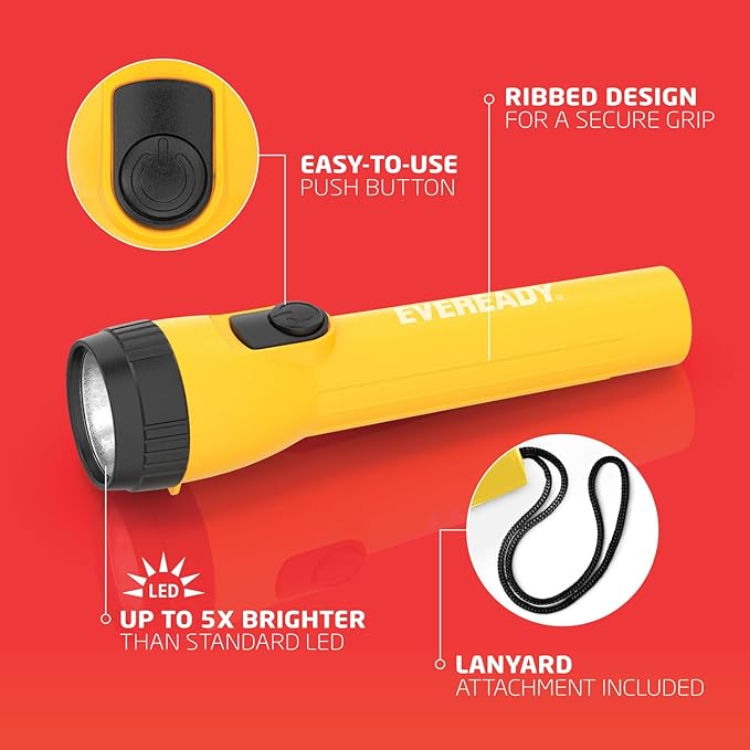 Eveready LED Flashlights (4-Pack), Bright Flashlights for Emergencies and Camping Gear, Flash Light with AA Batteries Included, Blue/Yellow (Pack of 8)