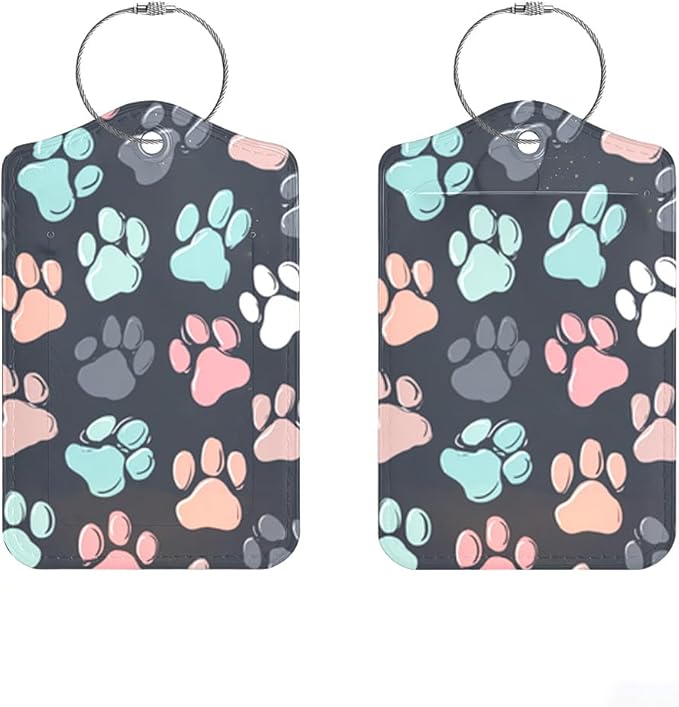 2Pcs Cute Dog Paw Luggage Tags for Suitcases, 2.83x4.53 Pet Lovers Travel ID Labels with Privacy Cover, Aesthetic Animal Print Bag Tags for Backpacks, Mothers Day Gifts for Dog Cat Moms