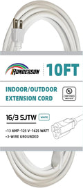 Indoor Outdoor Extension Cord Weatherproof, UL Certified, 16 Gauge 10FT White 3 Prong Heavy Duty, 16/3 SJTW 13A Power Cord for Outdoor Lights, Appliances, Lawn