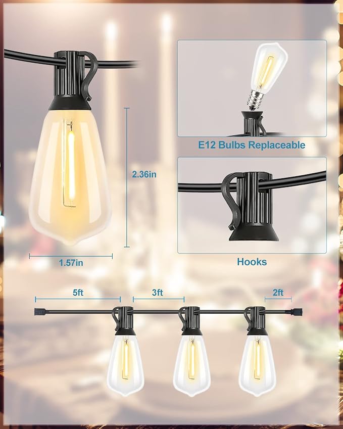 Lightdot 200 FT (2x100FT) Outdoor Led Patio Lights, ETL Listed Led String Lights with Shatterproof Edison Vitage Bulbs, Commercial Grade Hanging Light for Patio Cafe Bistro Backyard