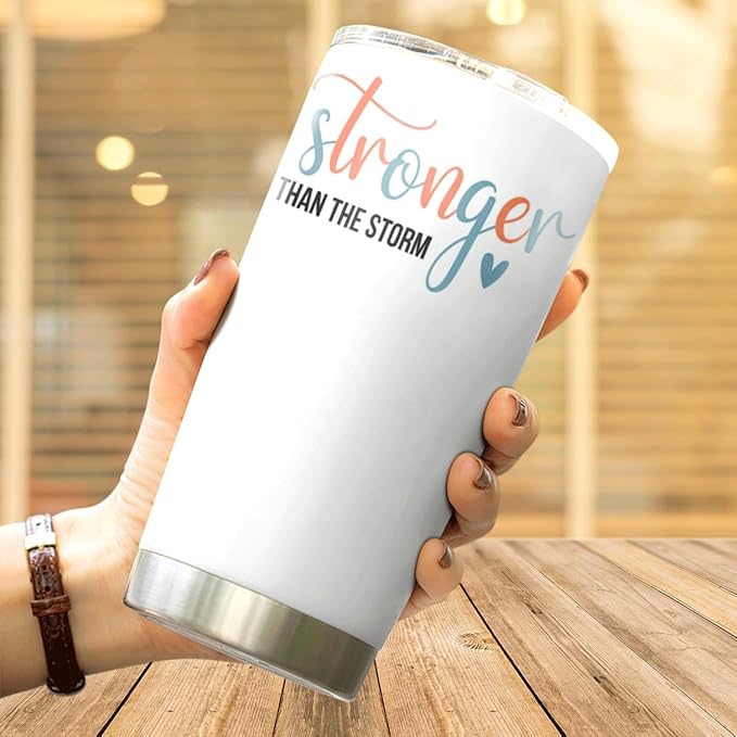 CUBICER Stronger Than The Storm Inspirational Quote 20 Oz Stainless Steel Tumbler For Women Motivational Gift Travel Mug Coffee Iced Drink Hot Cool Heat Tea Bottle Outdoor Insulated