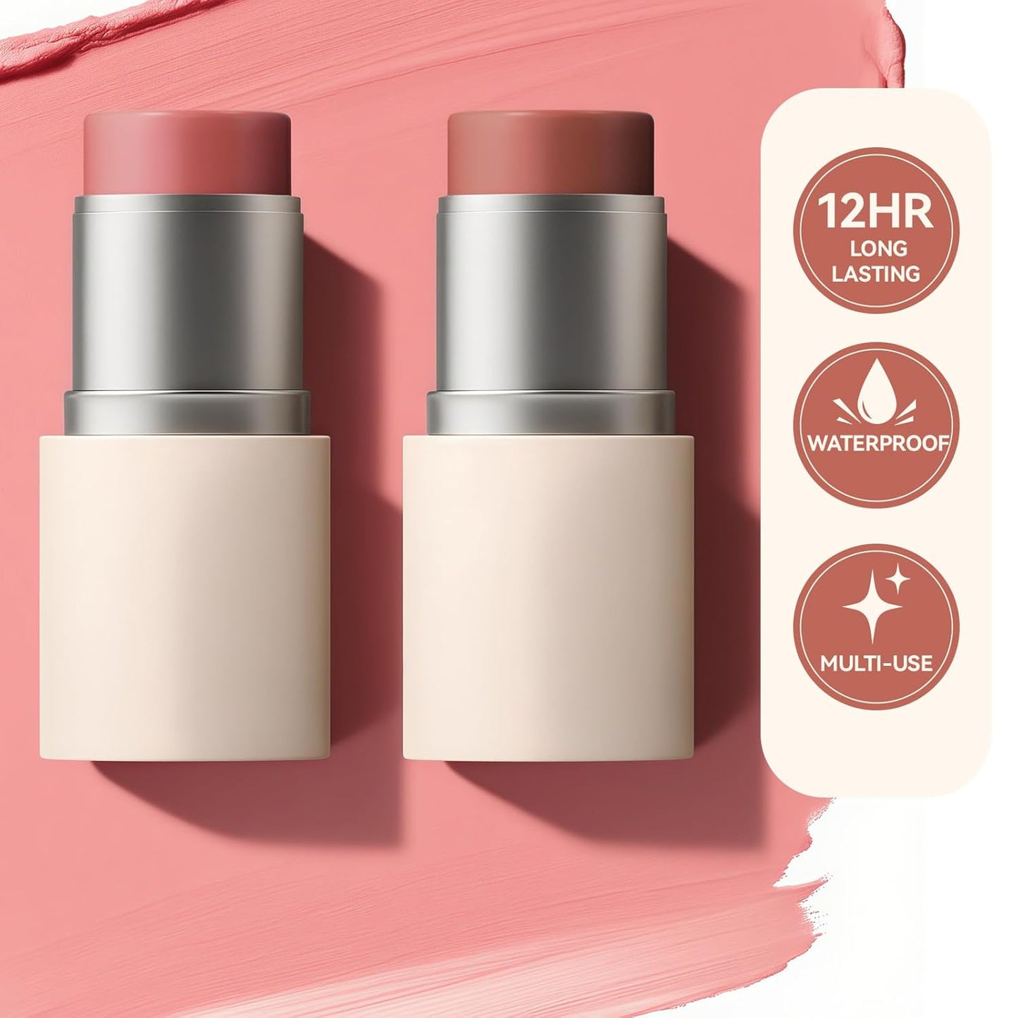 MAANGE Multi-Use Blush Stick, All-in-One Cream Blush for Cheeks, Eyes & Lips Long-Wearing, Blendable Makeup Blush Stick, Creamy & Buildable (R101+C102)