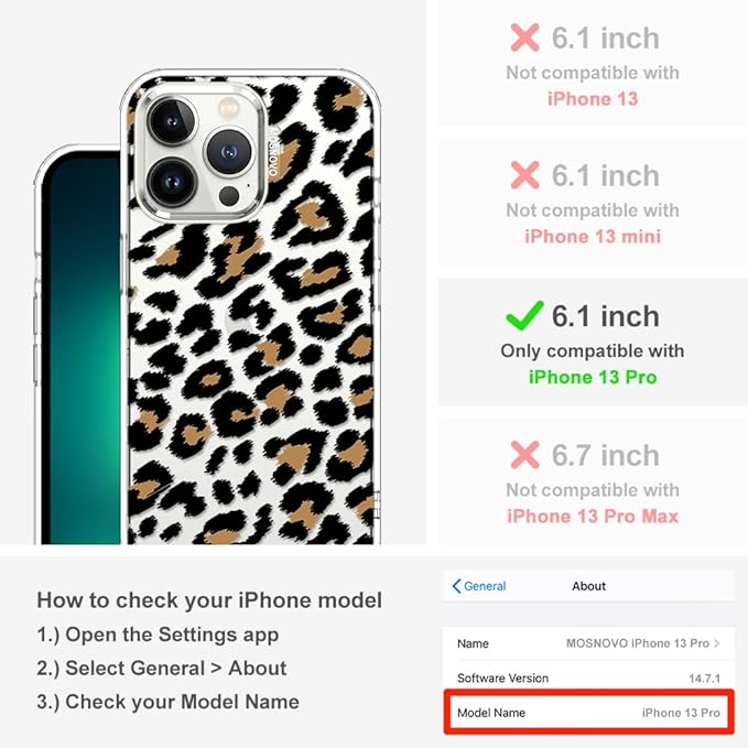 MOSNOVO for iPhone 13 Pro Case, [Buffertech 6.6 ft Drop Impact] [Anti Peel Off] Clear Shockproof TPU Protective Bumper Phone Cases Cover with Leopard Print Design for iPhone 13 Pro