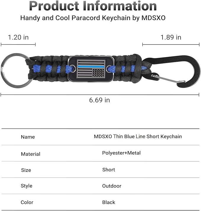 Short Thin Blue Line Paracord Keychain Neck Lanyard for Keys with Cool USA Flag Men Women