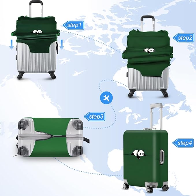 ANNA QUEEN Panda Travel Luggage Cover- Cartoon Cute Stretchable Airplane Suitcase Protector Sleeve,Universal Washable Fit for 20-37 Inch Checked Baggage,Water Resistant Durable Luggage Protector