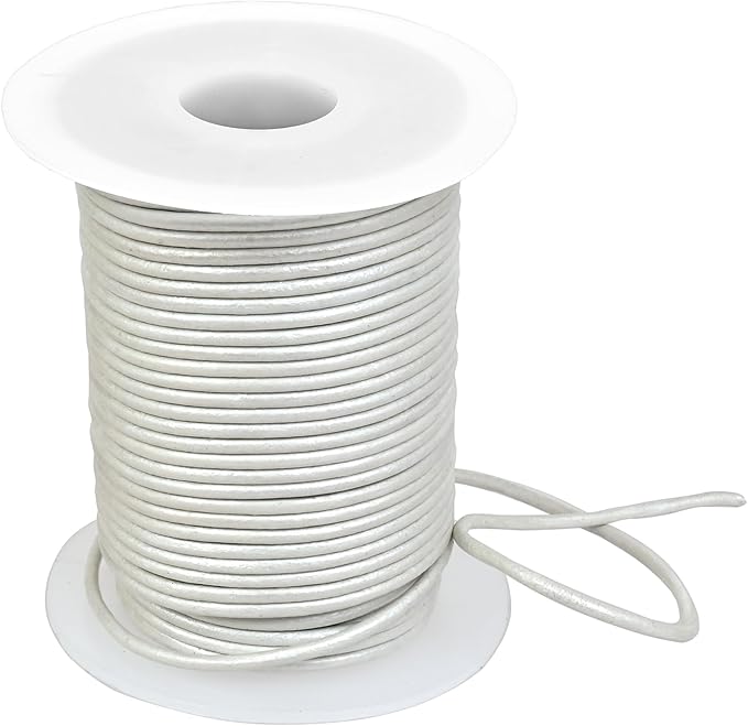 GENIQUE Real/Genuine Round Leather String Cord for Necklace, Bracelets, Jewellery, Braiding (1.5mm, Pearl White Metallic)