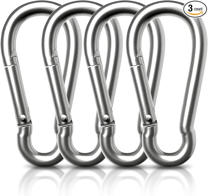 AUTMATCH Carabiner Clips, 3" Spring Snap Hook Caribeener Clips Buckle Heavy Duty Locking Carabiners Chain Quick Links, 4 Pack
