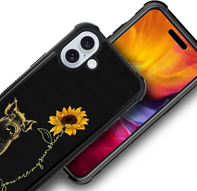 for iPhone 16 Plus Case, Pig Sunflower Yellow Sunshine Pattern Graphic Design Girl Boy Soft Silicone Hard Acrylic Shock Protection for iPhone 16 Plus