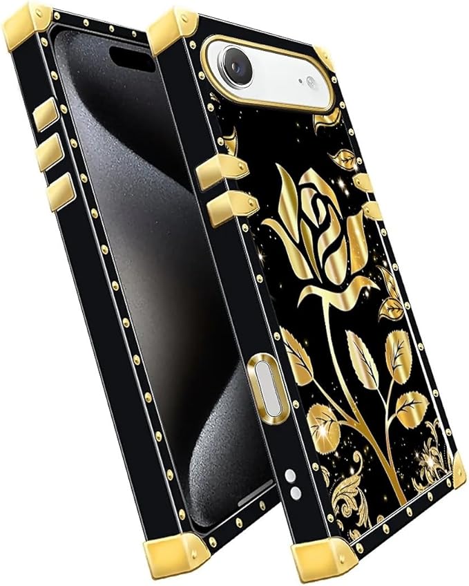 for iPhone 17 Air Case Luxury Golden Decoration for Girl Women Soft TPU Shockproof Protective Hard PC Back for iPhone 17 Air Crazy Pattern Shine Gold Rose