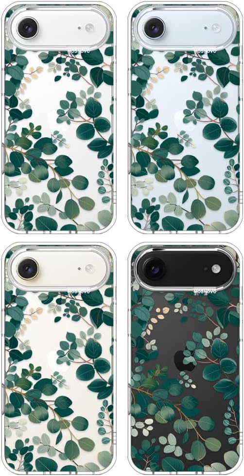 MOSNOVO for iPhone Air Case | Military Grade 6.6ft Drop Tested | Camera Control | Clear with Eucalyptus Design
