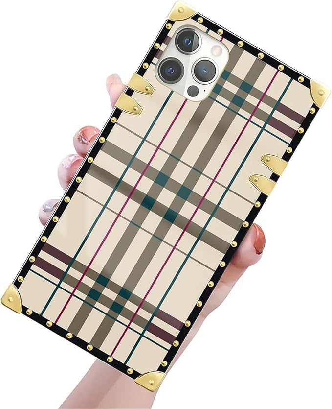 Compatible with iPhone 12 Pro Max Case, Black Red Beige Stripes Luxury Golden Decoration for Girl Women Soft TPU Shockproof Protective Hard PC Back for iPhone 12 Pro Max