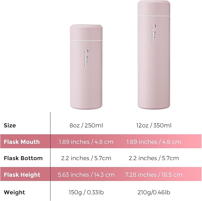 【Upgraded】Exllena Small Insulated Water Bottle 12 oz/350ml– Mini Insulated Water Bottle for Hot & Cold Drinks, Perfect Small Water Bottle for Travel, Purse...(Pink)
