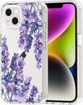 MOSNOVO for iPhone 13/14 Case | Military Grade 6.6ft Drop Tested | Clear with Lavender Design