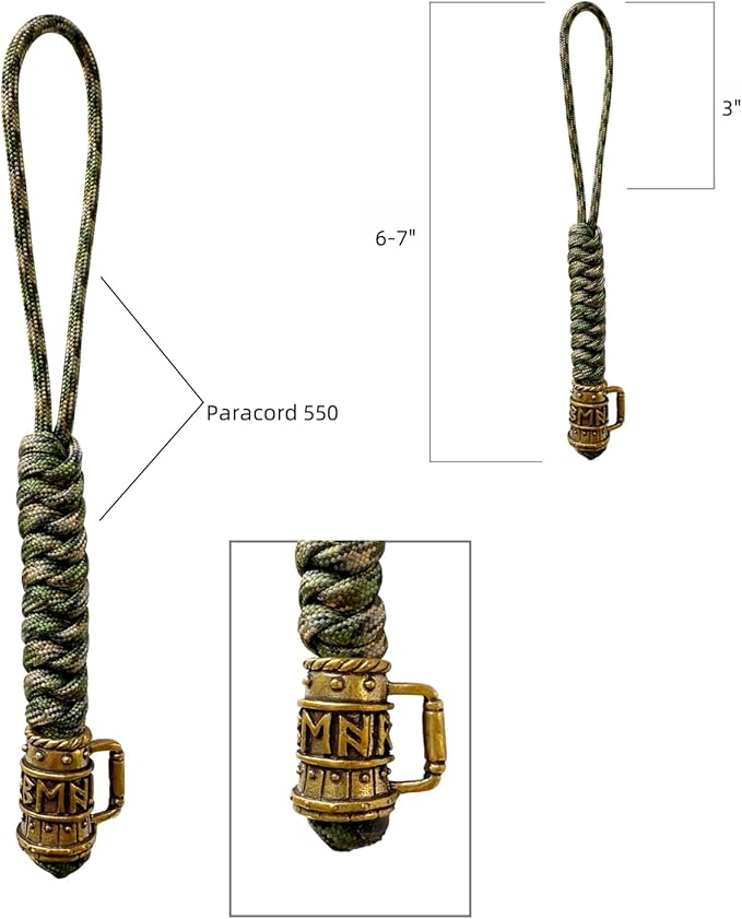 Handmade Lanyards with Brass Beads – Paracord 550 Survival Gear Leash for knives, Outdoor, and EDC Tools