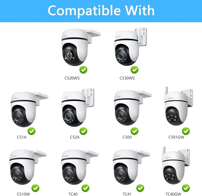 Corner Bracket for Security Camera, Metal Corner Mount Compatible with TP-Link Tapo Outdoor Pan/Tilt Wi-Fi Security Cameras (C530WS/C520WS/C510W/C500/C501GW/TC40/TC41/TC40GW/C51A/C52A（White）