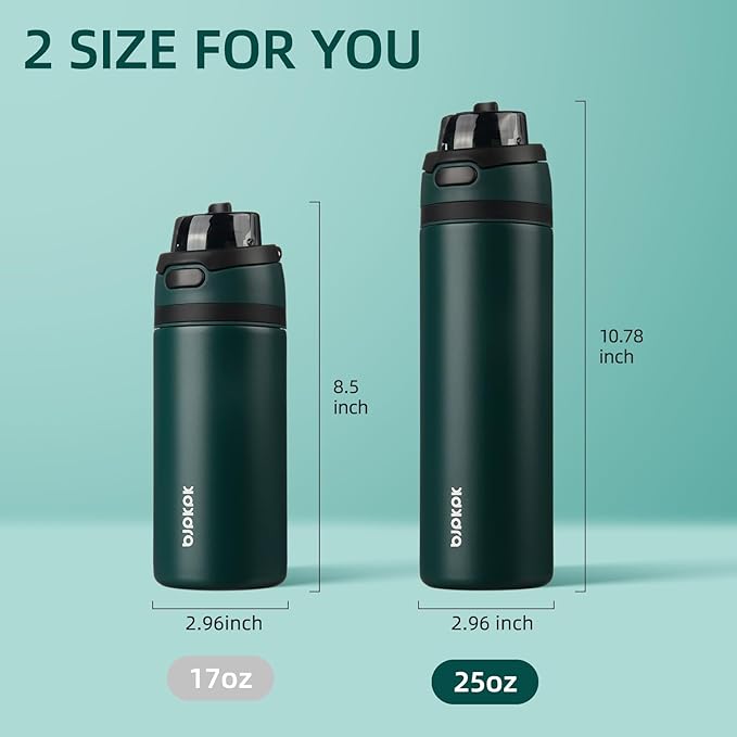 BJPKPK 25oz Insulated Water Bottle with 2-1 Straw Spout Lid, Stainless Steel Metal Water Bottles with Carry Handle, BPA Free, Leak-Proof, Fits in Car Cup Holder, Thermo for Sports,Army Green