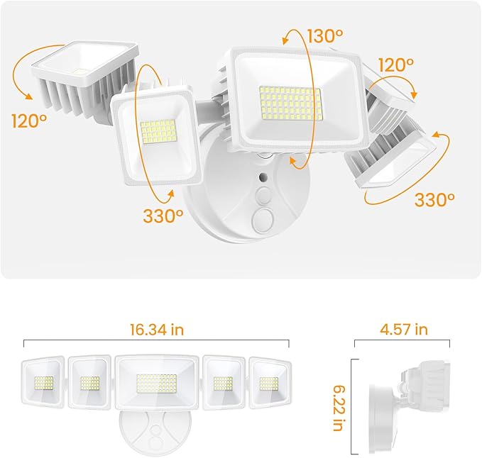 Onforu 150W LED Flood Lights Outdoor, 15000LM Brightness Security Light Switch Controlled, 6500K Outside Floodlight with 5 Adjustable Heads, Waterproof Exterior Light for Yard Garage Patio