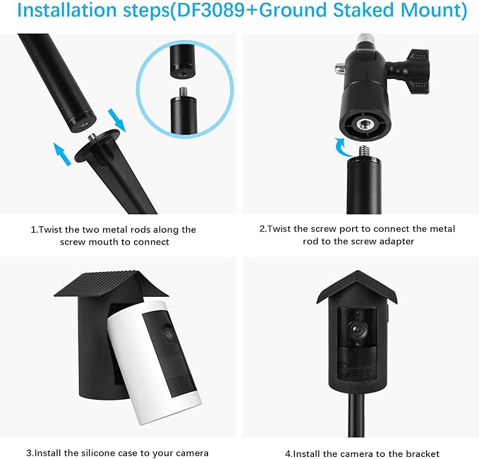 Security Camera Ground Stake Heavy Duty Stand Mount with Silicone Skin Cover for R-ing Outdoor Cam Plus Outdoor Security Camera Adjustable Bracket（Black）