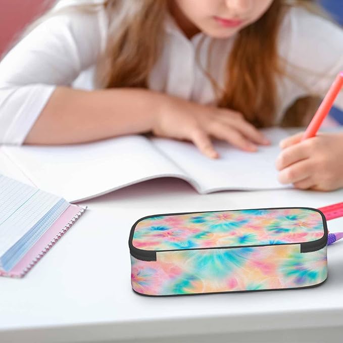 Tie Dye Pencil Case Pink Blue Ring Spray Artistic Design Pencil Bag Pen Markers Pouch Holder Organizer for Boy Girl School Students