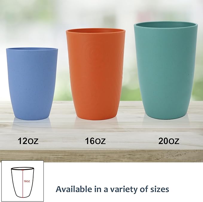 Homienly Wheat Straw Cups Set Unbreakable Drinking Glasses & Reusable Plastic Cups Alternative Microwave Dishwasher Safe Tumblers 16 oz Cups for Kitchen, Kids, Water, Coffee, Juice, Set of 6 (Multi)