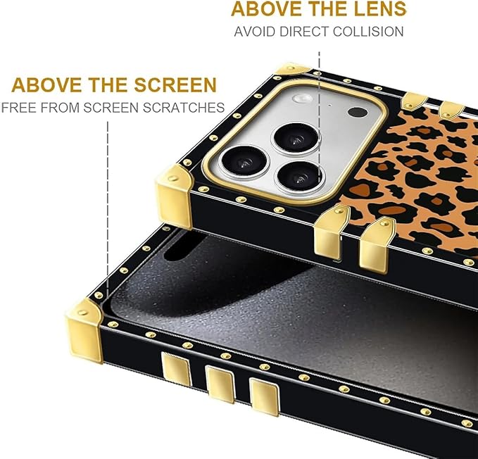 for iPhone 17 Pro Max Case Luxury Golden Decoration for Girl Women Soft TPU Shockproof Protective Hard PC Back for iPhone 17 Pro Max Crazy Pattern Brown Leopard Texture