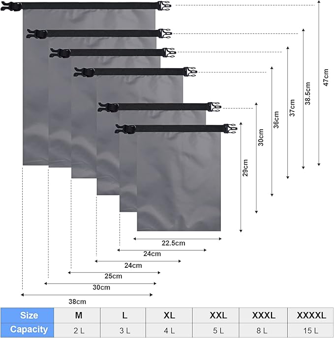 Shappy 6/12 Pcs Waterproof Dry Bags, Lightweight Outdoor Waterproof Dry Stuff Sacks 15/8/5/4/3/2 L and Long Adjustable Shoulder Strap for Kayaking Rafting Boating Hiking Camping