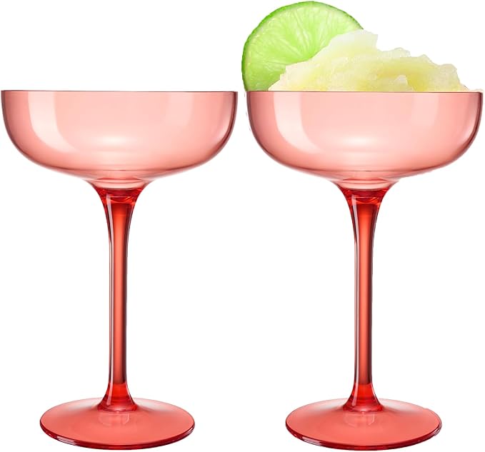 Acrylic Shatterproof Martini, Margarita, Champagne & Cocktail Unbreakable Glasses | Set of 2 | Large Plastic Coupe Glasses 15oz, Tritan Drinkware, BPA-free, Reusable, Pool, Indoor & Outdoor (Orange)