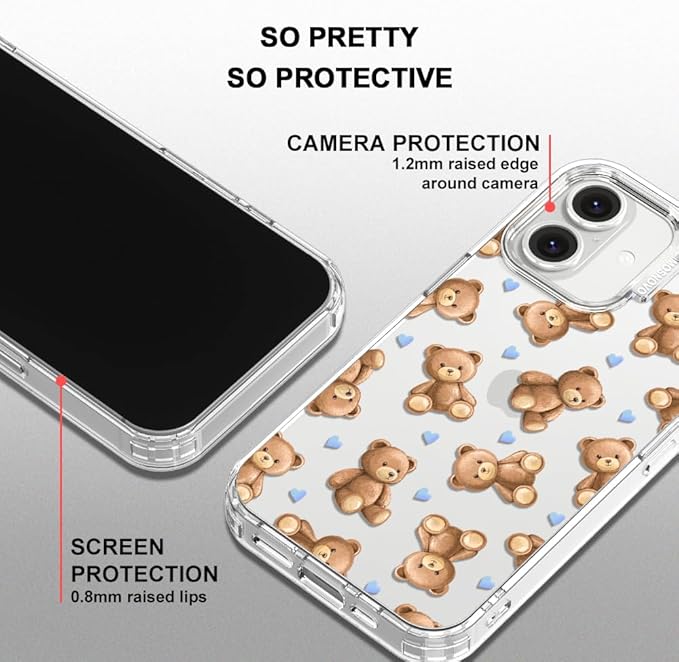MOSNOVO for iPhone 16 Case, Shockproof Military-Grade Protection 6.6ft Drop Tested, Clear Phone Case for iPhone 16, Teddy Mood Design