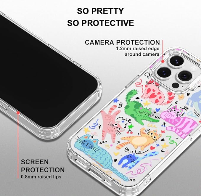 MOSNOVO for iPhone 16 Pro Max Case, Shockproof Military-Grade Protection 6.6ft Drop Tested, Clear Phone Case for iPhone 16 Pro Max, Doodle Cats Design