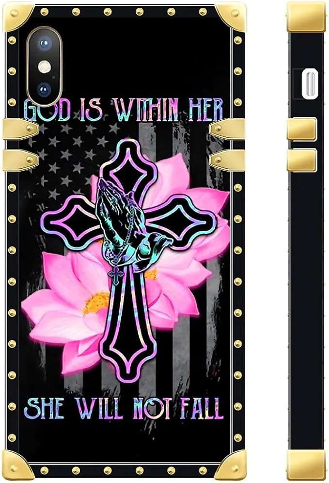 Compatible with iPhone XR Case, Praying Cross Hands Luxury Golden Decoration for Girl Women Soft TPU Shockproof Protective Hard PC Back for iPhone XR