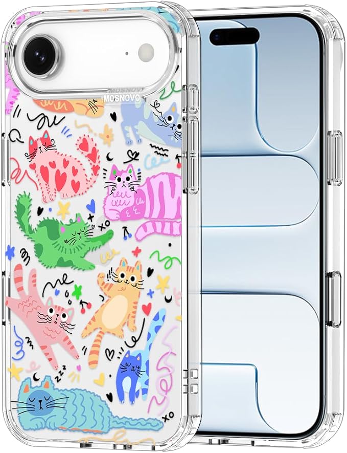 MOSNOVO for iPhone Air Case, Shockproof Military-Grade Protection 6.6ft Drop Tested, Camera Control, Clear Phone Case for iPhone 17 Air, Doodle Cats Design