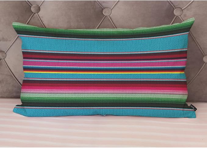 EKOBLA Decorative Lumber Cushion Case Mexican Stripes Pattern Ethnic Cinco De Mayo Rainbow Color Striped Home Decorative Waist Lumber Cotton Linen Pillowcases Oblong Rectangle Case