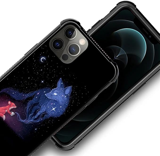 for iPhone 11 Pro Max Case, Galaxy Fox Wolf Pattern Graphic Design Girl Boy Soft Silicone Hard Acrylic Shock Protection for iPhone 11 Pro Max