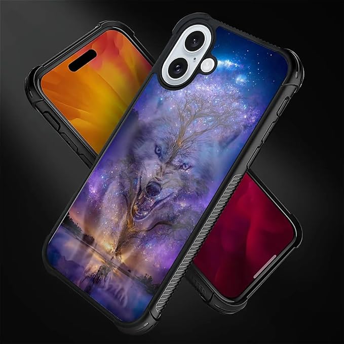 for iPhone 16 Case, Wolves in The Woods Pattern Graphic Design Girl Boy Soft Silicone Hard Acrylic Shock Protection for iPhone 16