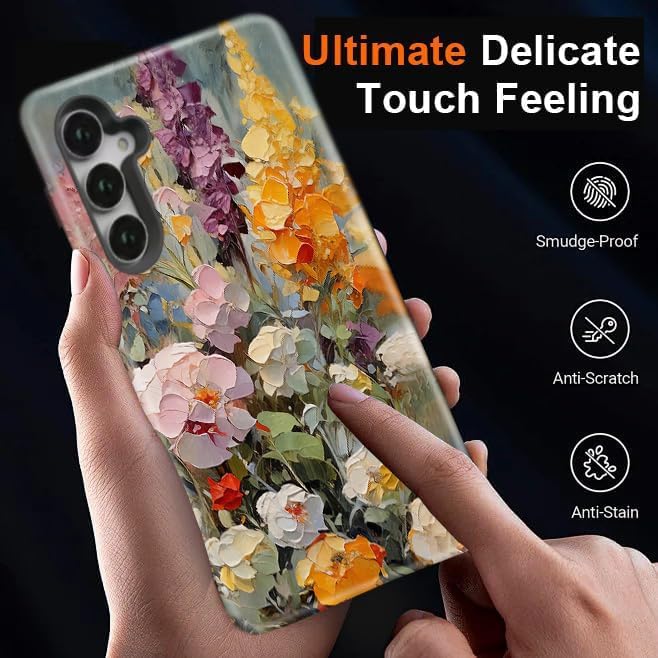 Compatible for Samsung Galaxy S25 FE 5G Case, Dual Layer Heavy Duty 2 in 1 Shockproof Protective Phone Case,Oil Painting Flowers