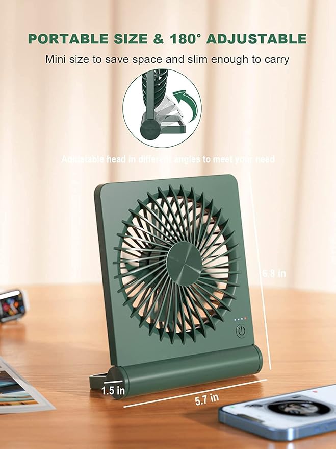 Small Desk Fan,Rechargeable USB Fan Battery Operated,Ultra Quiet, Strong Wind, 3 Speeds Travel Fans