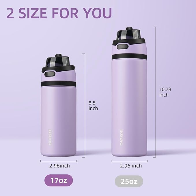 BJPKPK 17oz Insulated Water Bottle with 2-1 Straw Spout Lid, Stainless Steel Metal Water Bottles with Carry Handle, BPA Free, Leak-Proof, Fits in Car Cup Holder, Thermo for Sports,Lavender
