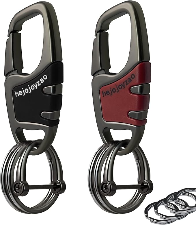 Keychain with Carabiner Clip, 4 Heavy Duty Key Rings and D Ring for Men's Car Key Fob Holder Fits Belt Loops