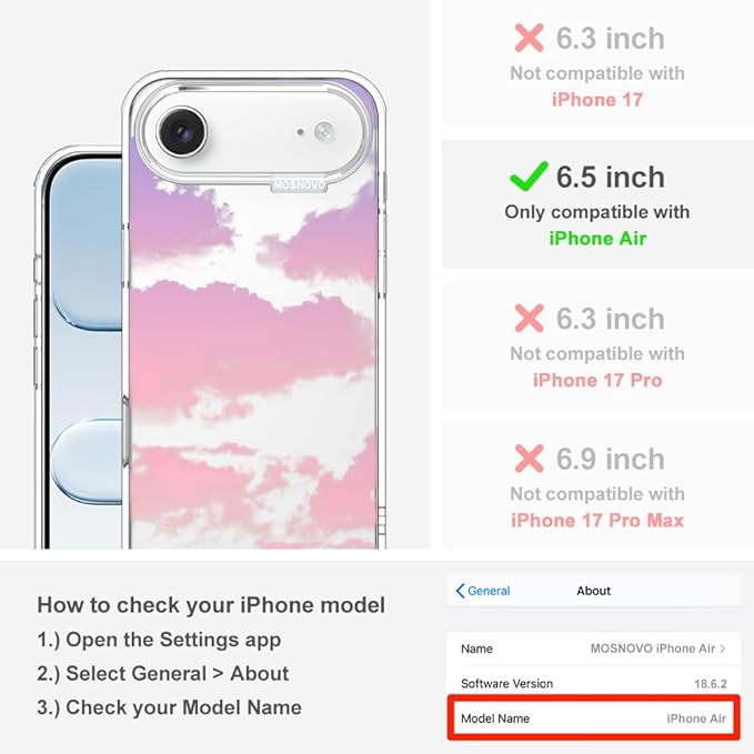 MOSNOVO for iPhone Air Case, Shockproof Military-Grade Protection 6.6ft Drop Tested, Camera Control, Clear Phone Case for iPhone 17 Air, Sunset Glow Design