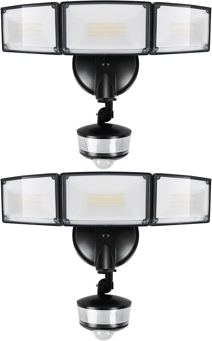LUTEC 2 Pack 74W 8000 Lumen Motion Sensor Outdoor Lights, 5000K Daylight, IP65 Waterproof Flood Lights Outdoor with Night Light, Dusk to Dawn Motion Detector LED Security Light for Garage, Yard-Black