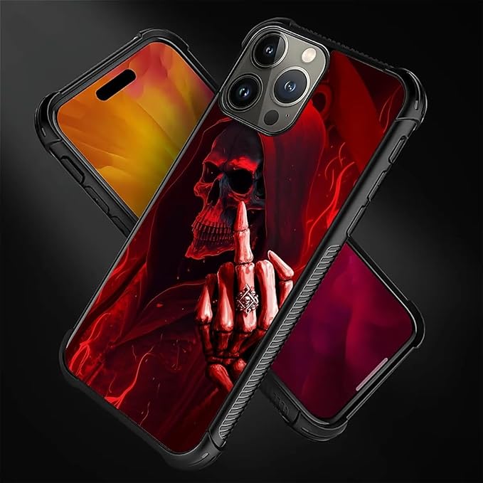 for iPhone 16 Pro Max Case, Gestures Funny Skull Pattern Graphic Design Girl Boy Soft Silicone Hard Acrylic Shock Protection for iPhone 16 Pro Max