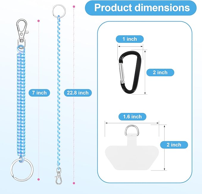 takyu 2PCS Phone Lanyard Tether with 4*Patch and 1*Carabiner for Travel Outdoor Hiking Cycling Climbing Skiing Compatible for iPhone Most Smartphones - Purple Blue