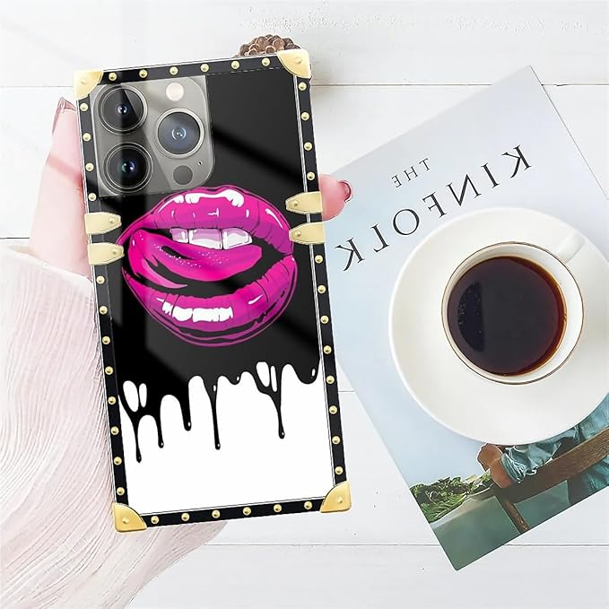 Compatible with iPhone 14 Pro Max Case, Black White Red Slap Sexy Luxury Golden Decoration for Girl Women Soft TPU Shockproof Protective Hard PC Back for iPhone 14 Pro Max
