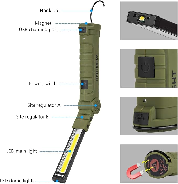 Lmaytech 4 Pack Rechargeable LED Work Lights with Magnetic Base and 360° Rotation, 5 Modes for BBQ, Camping, Reading, and Car Repair