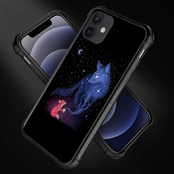 for iPhone 11 Case, Galaxy Fox Wolf Pattern Graphic Design Girl Boy Soft Silicone Hard Acrylic Shock Protection for iPhone 11