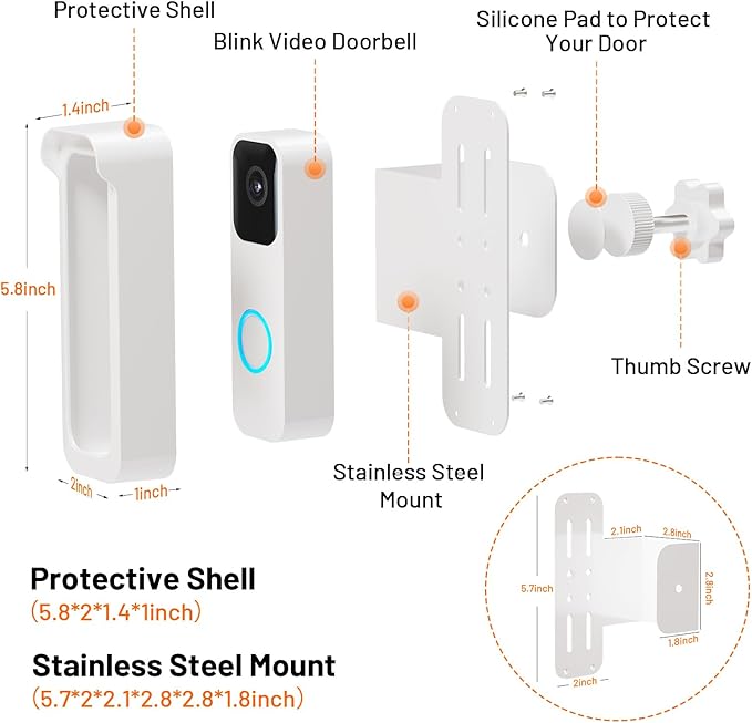 Blink Doorbell Mount, Anti-Theft Camera Mount Bracket with Rain Cover, Compatible with Blink Doorbell 1st Gen(Not for 2nd Gen), No Block Sensor & Night Vision, White