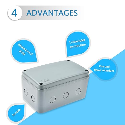 Nineleaf 4 PK ABS Plastic Dustproof Waterproof IP66 Junction Box Outdoor External Universal Electrical Project Enclosure Grey 181x111x100mm fit 20mm Cable Gland for Outdoor Use