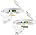 EP 2 Pack 6 Ft Outdoor Extension Cord with 3 Electrical Power Outlets - 16/3 SJTW White Cable with 3 Prong Grounded Plug for Safety Great for Christmas Lights, Garden and Major Appliances
