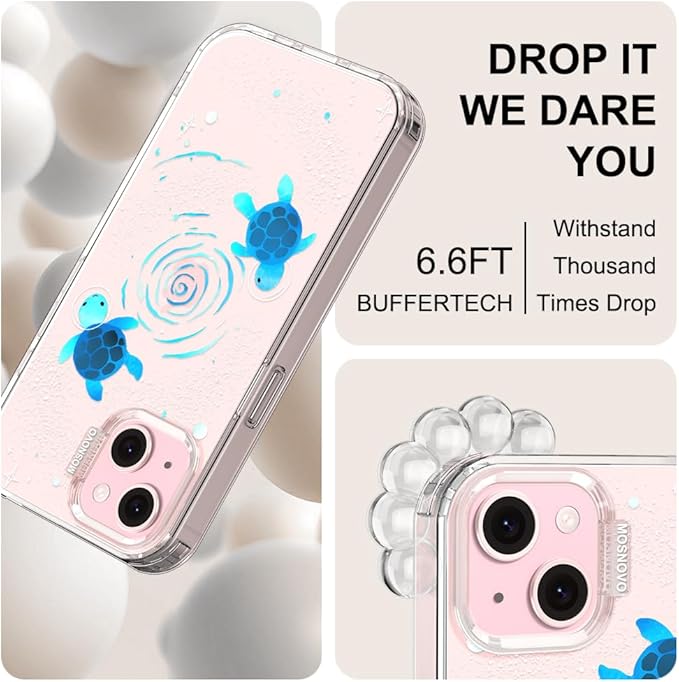 MOSNOVO Case for iPhone 15 Plus/iPhone 14 Plus, [Buffertech 6.6ft Military-Grade Drop Protection] [Anti Peel Off Tech] Clear TPU Bumper Phone Case Cover Design - Space Turtle