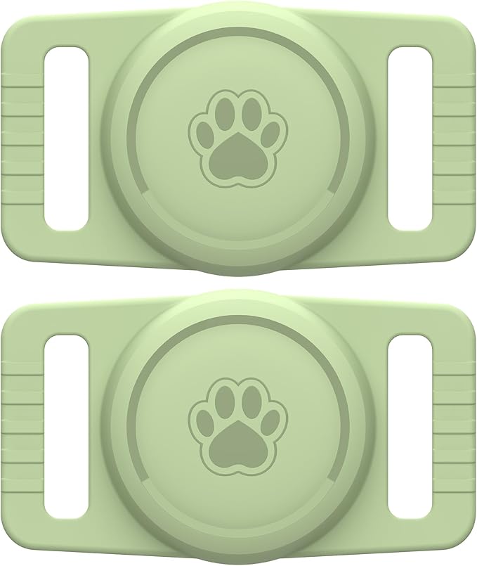GOCII for Airtag Dog Collar Holder 2 Pack,Waterproof Dog Collar Holder for Apple AirTag(Gen 1 & 2),Silicone Air Tags Case for Dog Collars(Light Green)